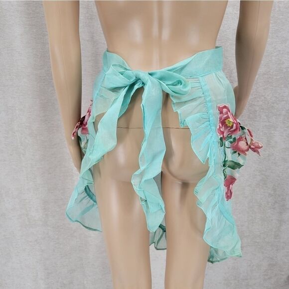 VINTAGE 50s Hostess Waist Apron Sheer Blue Sheer Ruffled - Picture 5 of 12